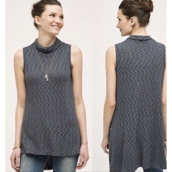 Anthropologie Left Of Center Grey Mock Turtle Neck Tunic Medium Lagenlook Nubby - Picture 1 of 9